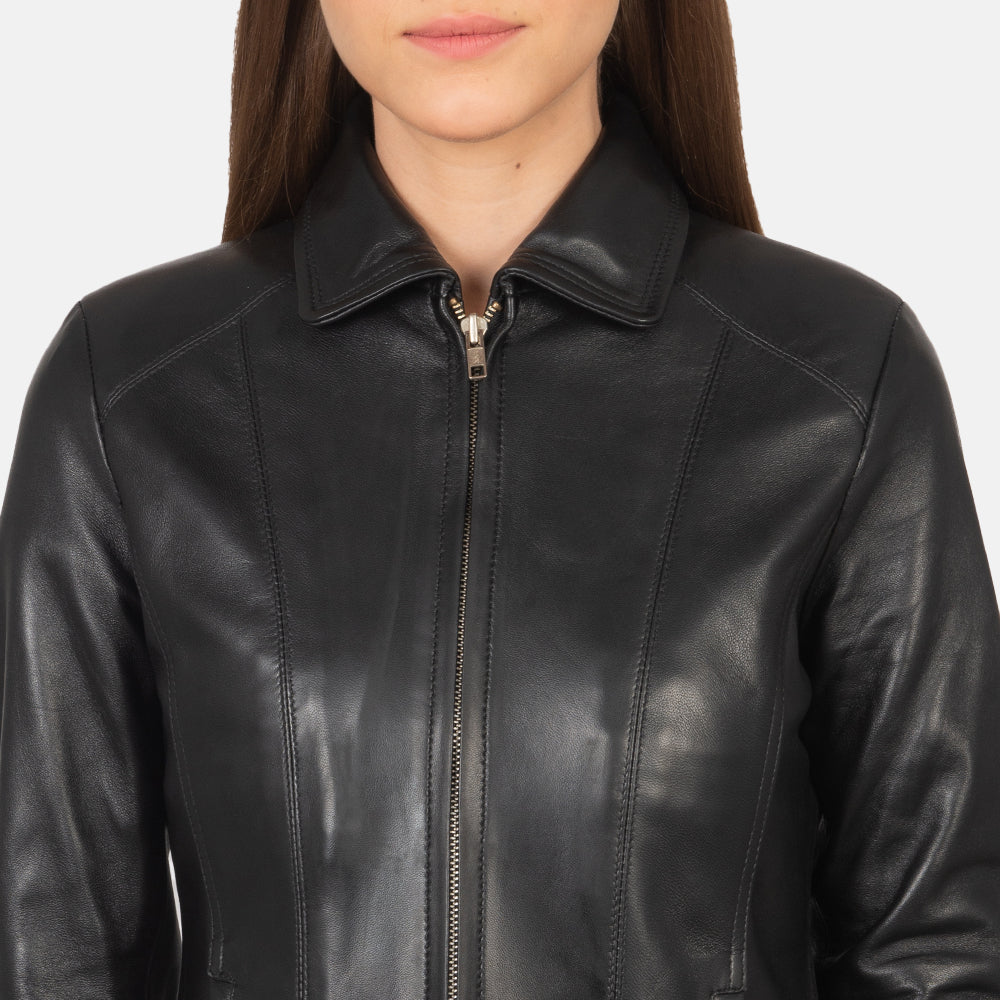 Colette Black Leather Jacket - women's jacket in black sheepskin leather, view 5