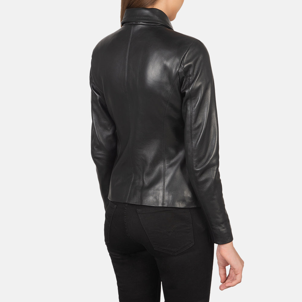 Colette Black Leather Jacket - women's jacket in black sheepskin leather, view 6