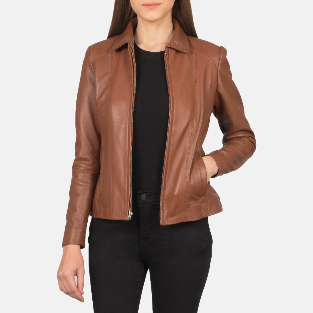 Colette Brown Leather Jacket - women's jacket in brown sheepskin leather, view 1