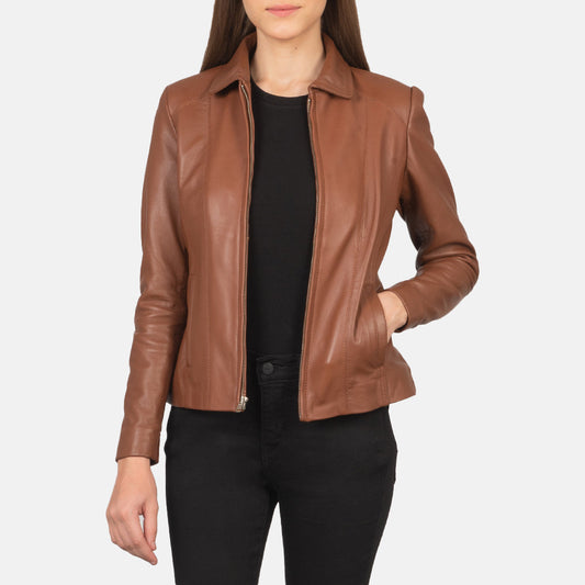 Colette Brown Leather Jacket - women's jacket in brown sheepskin leather, view 1
