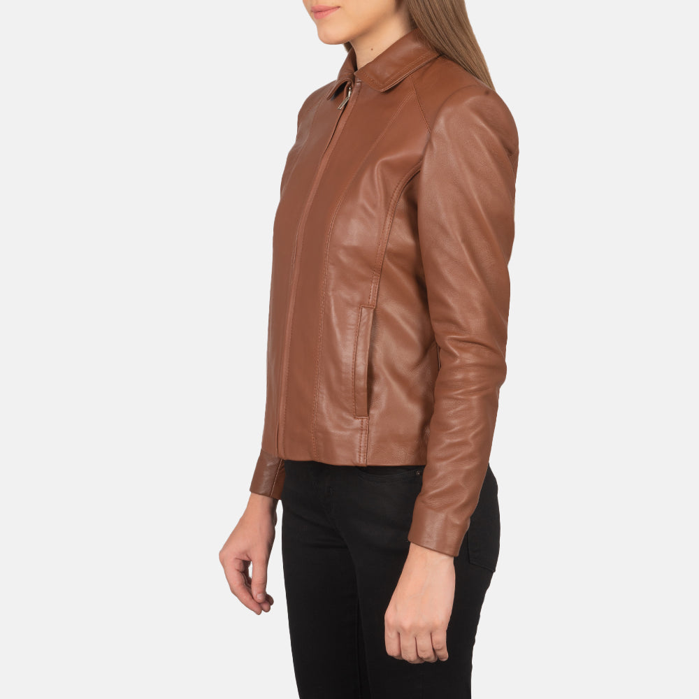 Colette Brown Leather Jacket - women's jacket in brown sheepskin leather, view 2