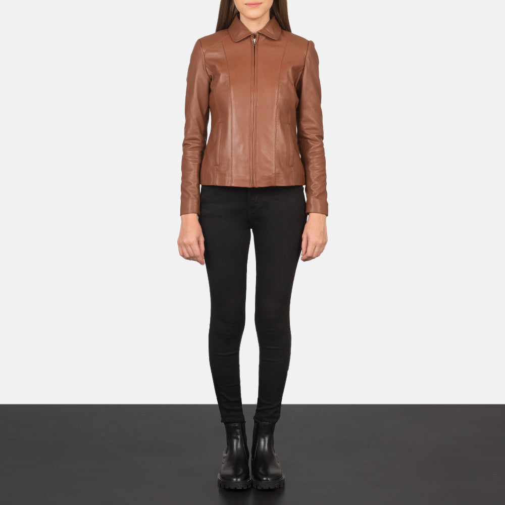 Colette Brown Leather Jacket - women's jacket in brown sheepskin leather, view 3