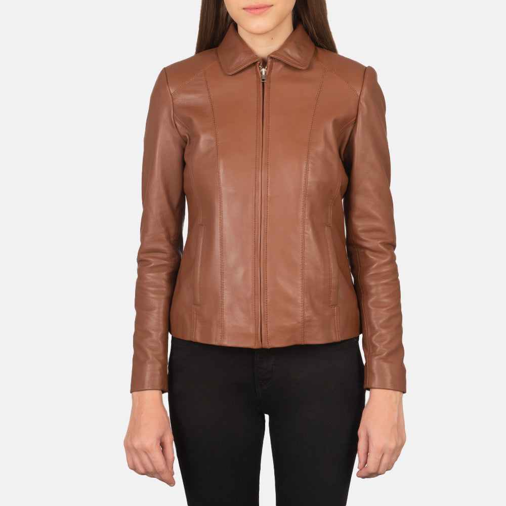 Colette Brown Leather Jacket - women's jacket in brown sheepskin leather, view 4