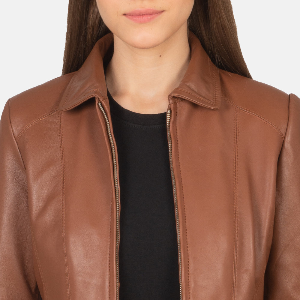 Colette Brown Leather Jacket - women's jacket in brown sheepskin leather, view 6