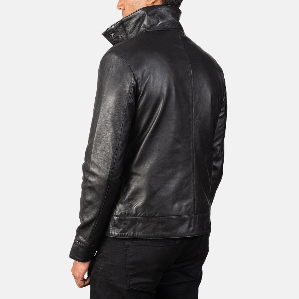 Columbus Black Leather Bomber Jacket - men's jacket in black sheepskin leather, view 5
