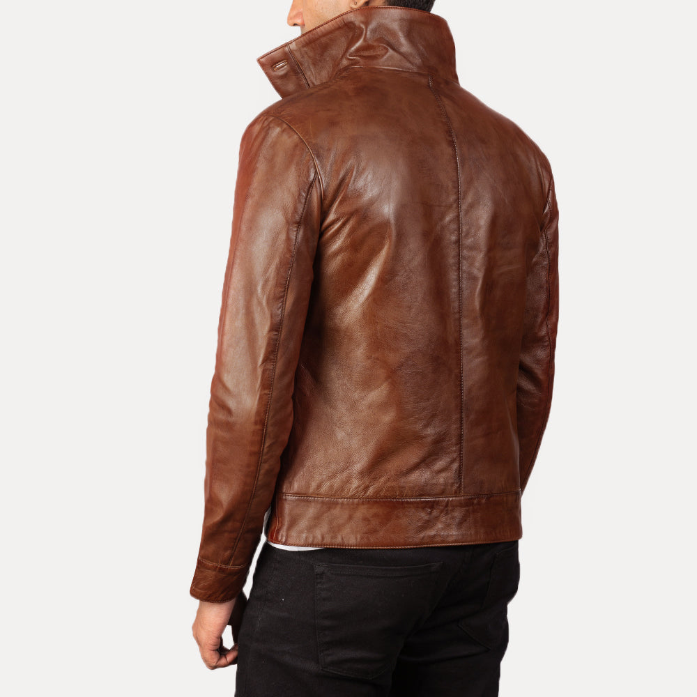 Columbus Brown Leather Bomber Jacket - men's jacket in brown premium leather, view 5