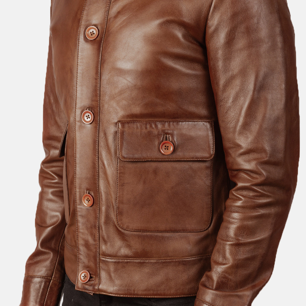 Columbus Brown Leather Bomber Jacket - men's jacket in brown premium leather, view 6