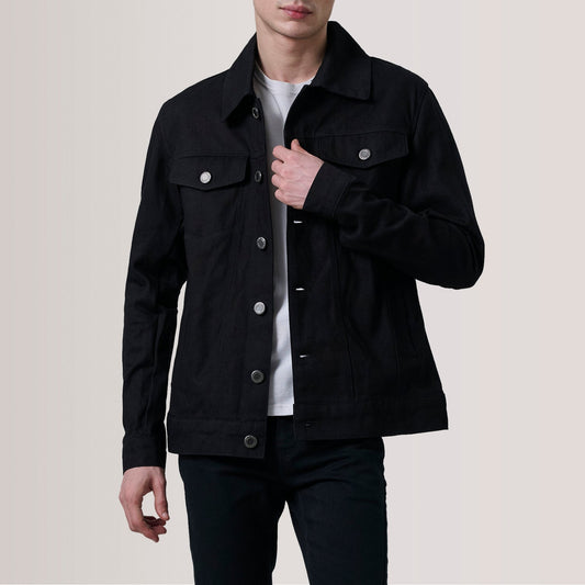 Conard Black Denim Trucker Jacket - men's jacket in black denim, view 1