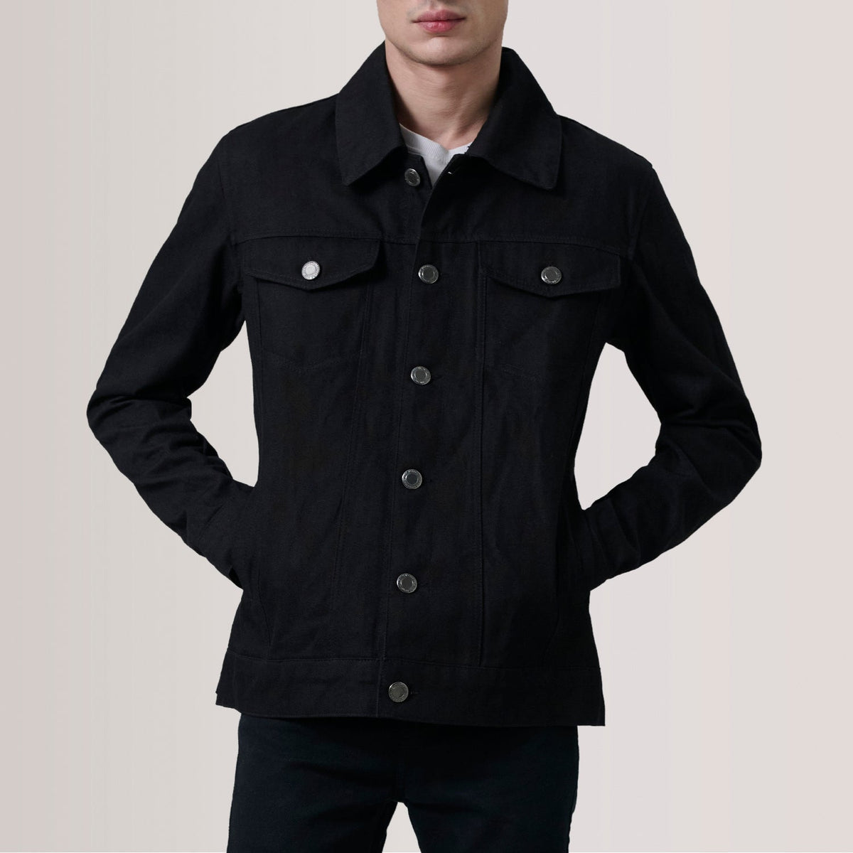 Conard Black Denim Trucker Jacket - men's jacket in black denim, view 5