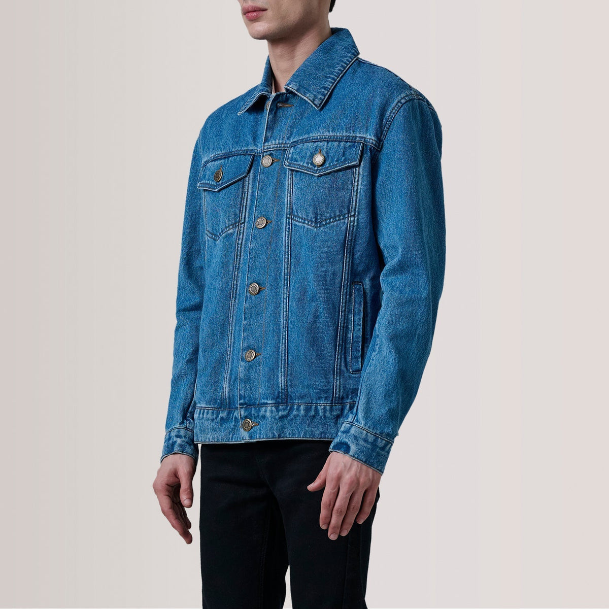 Conard Blue Denim Trucker Jacket - men's jacket in blue denim, view 3