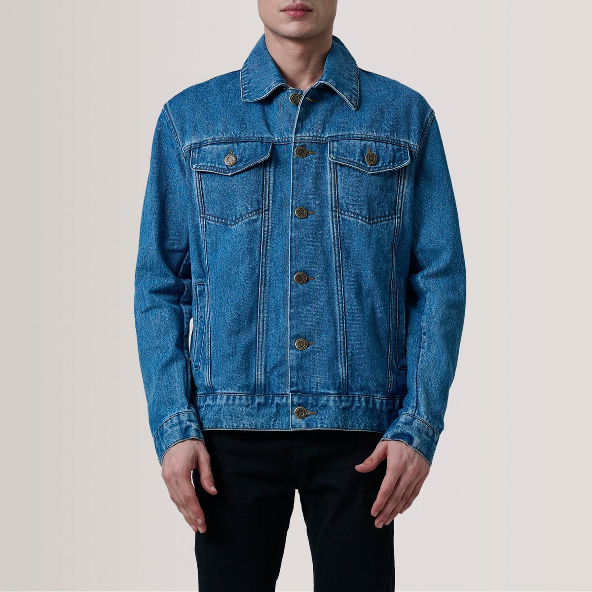 Conard Blue Denim Trucker Jacket - men's jacket in blue denim, view 5