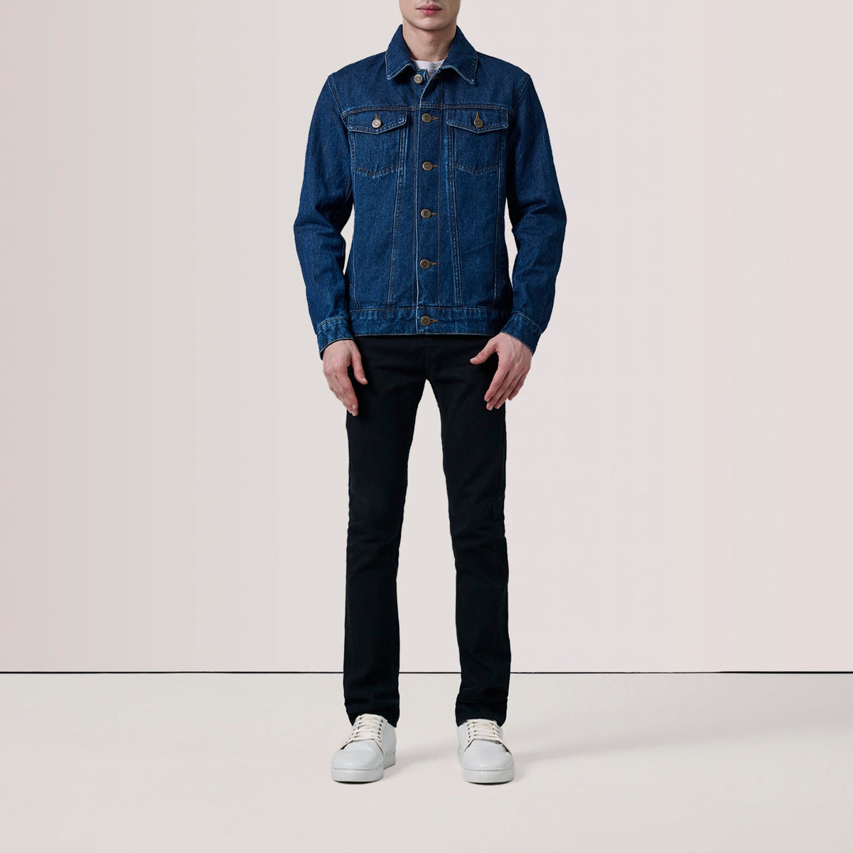 Conard Dark Blue Denim Trucker Jacket - men's jacket in dark blue denim, view 2