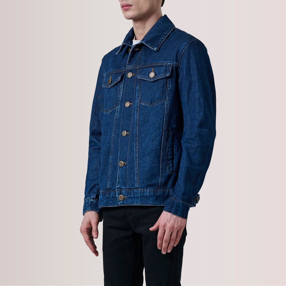 Conard Dark Blue Denim Trucker Jacket - men's jacket in dark blue denim, view 3