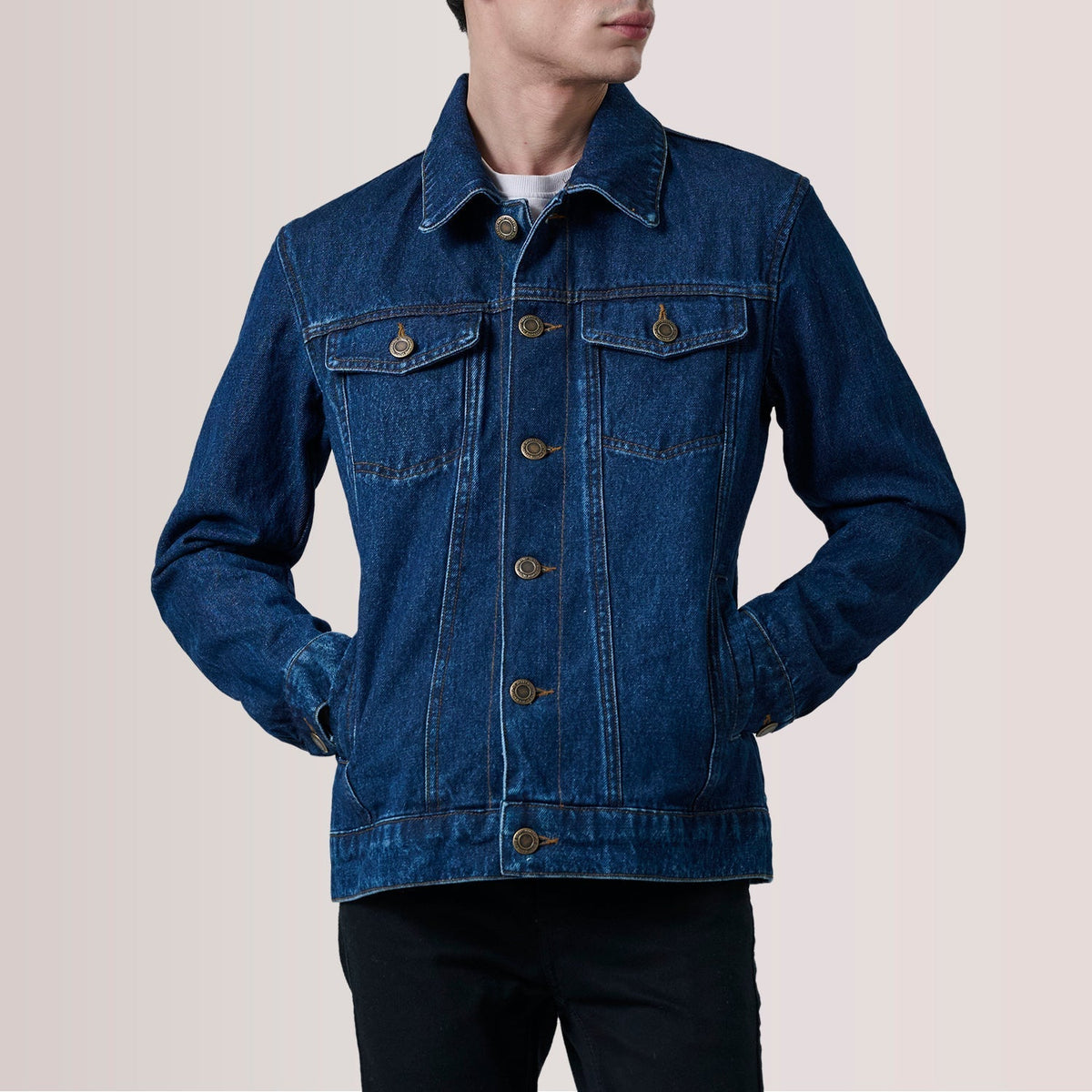 Conard Dark Blue Denim Trucker Jacket - men's jacket in dark blue denim, view 5