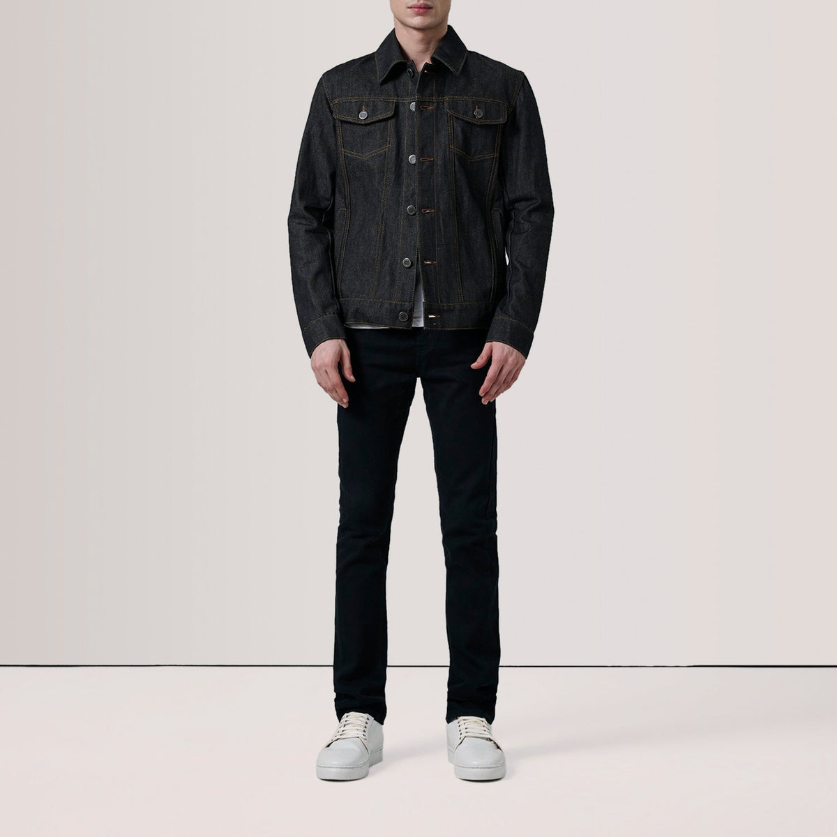 Conard Faded Black Denim Trucker Jacket - men's jacket in faded black denim, view 2