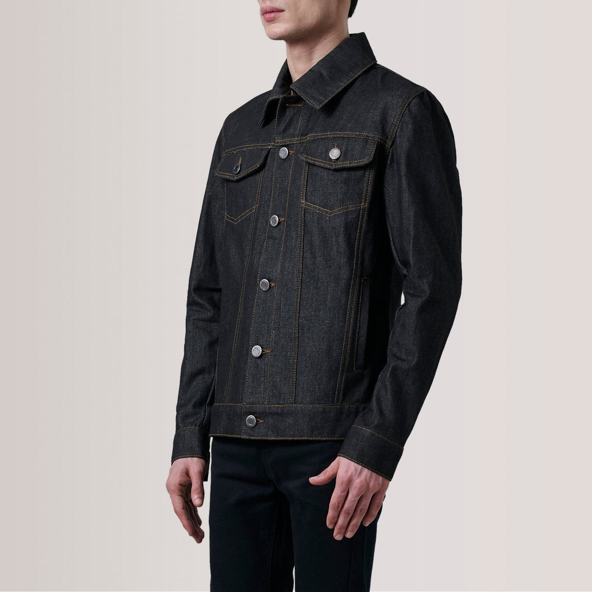Conard Faded Black Denim Trucker Jacket - men's jacket in faded black denim, view 3