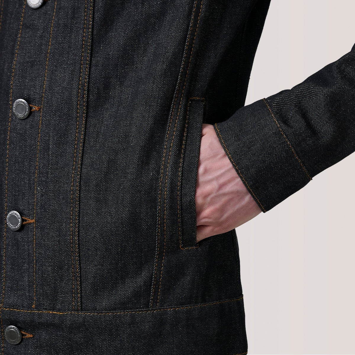 Conard Faded Black Denim Trucker Jacket - men's jacket in faded black denim, view 6