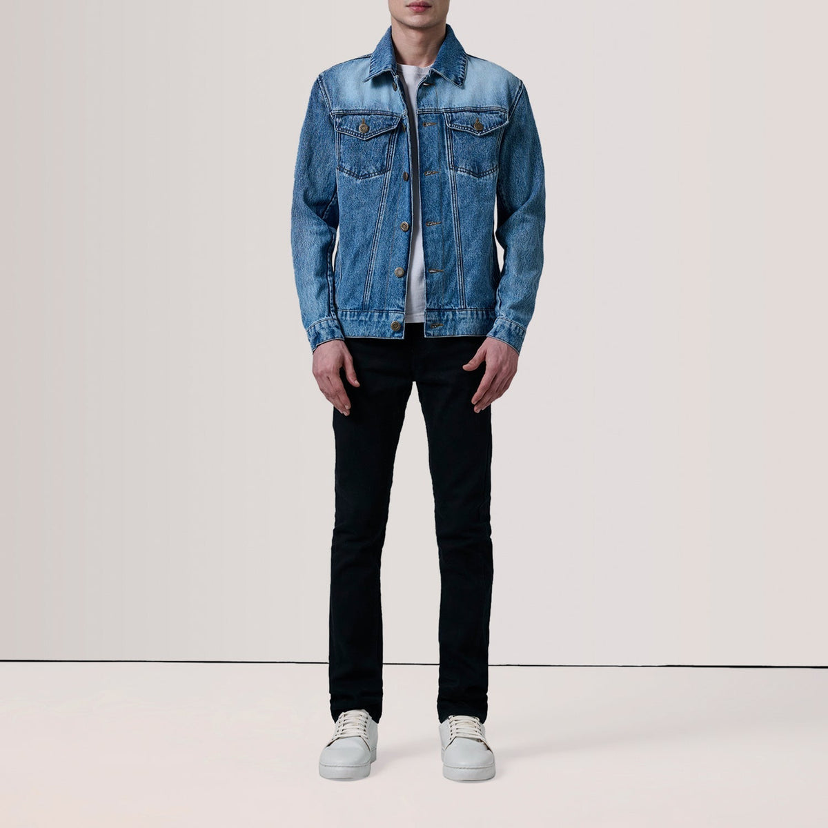 Conard Ice Blue Denim Trucker Jacket - men's jacket in ice blue denim, view 2