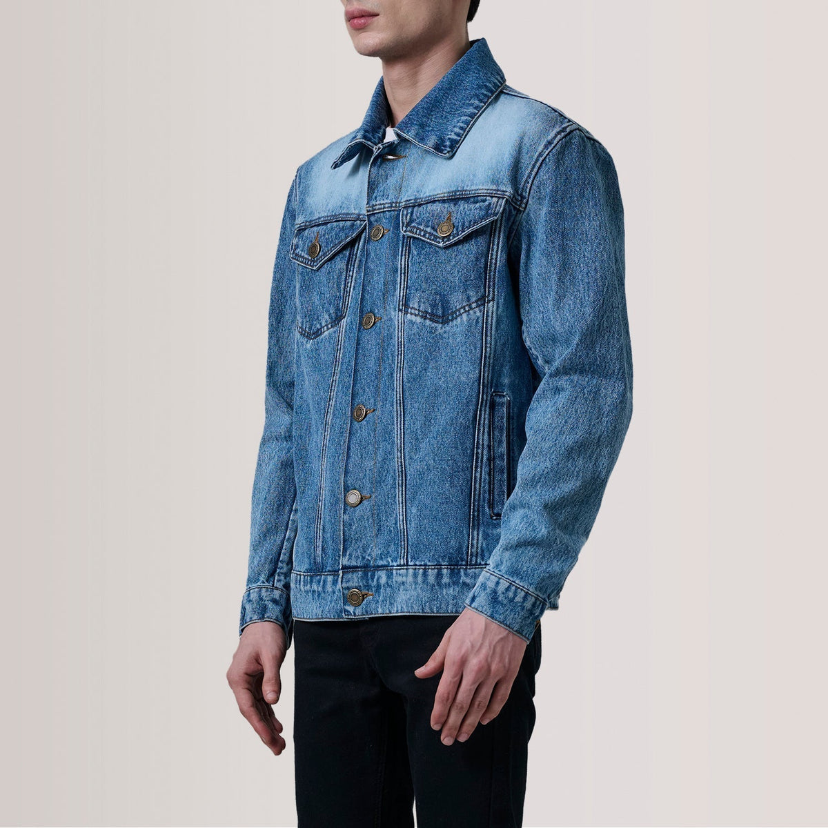 Conard Ice Blue Denim Trucker Jacket - men's jacket in ice blue denim, view 3