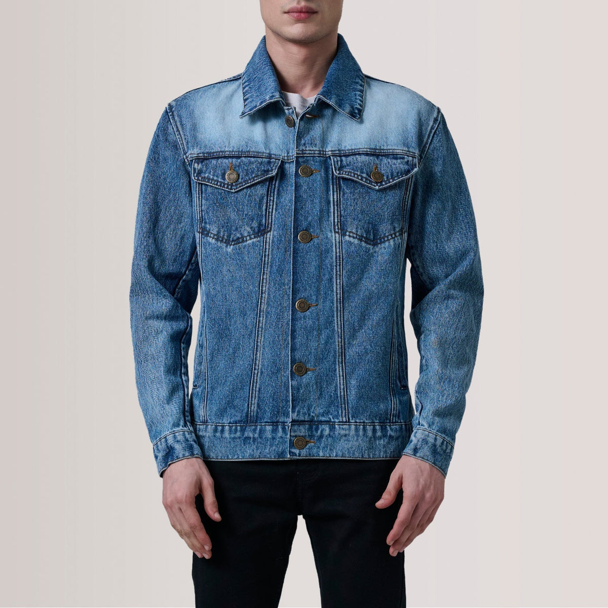 Conard Ice Blue Denim Trucker Jacket - men's jacket in ice blue denim, view 5