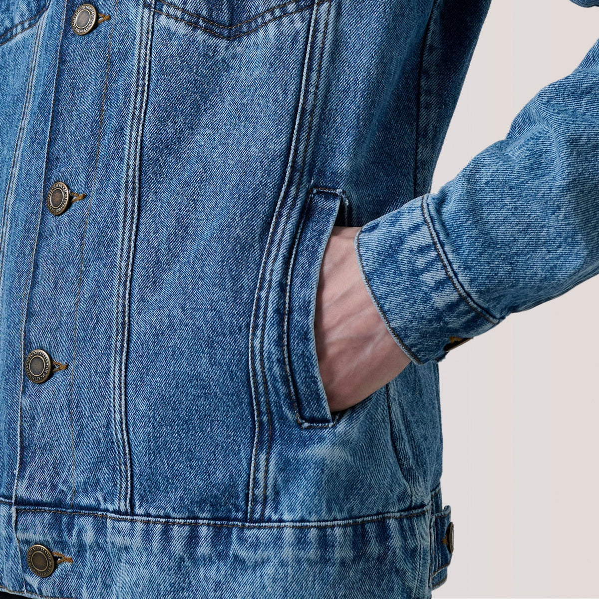 Conard Ice Blue Denim Trucker Jacket - men's jacket in ice blue denim, view 6