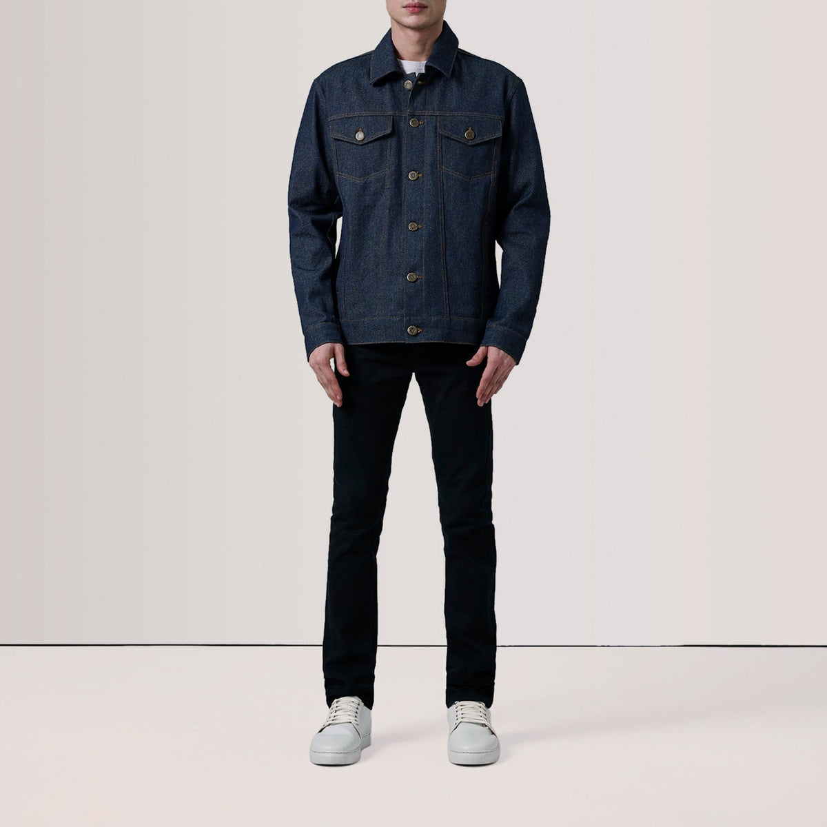 Conard Indigo Blue Denim Trucker Jacket - men's jacket in indigo blue denim, view 2