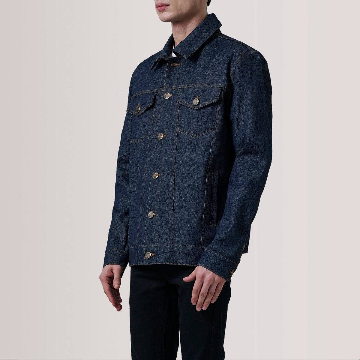 Conard Indigo Blue Denim Trucker Jacket - men's jacket in indigo blue denim, view 3