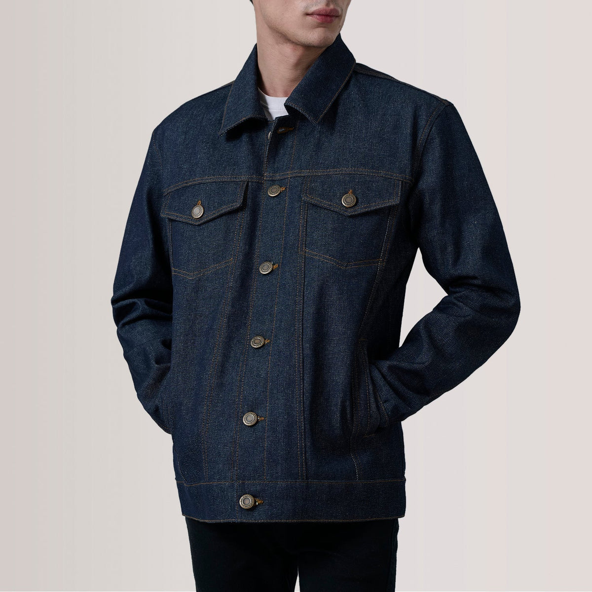 Conard Indigo Blue Denim Trucker Jacket - men's jacket in indigo blue denim, view 5