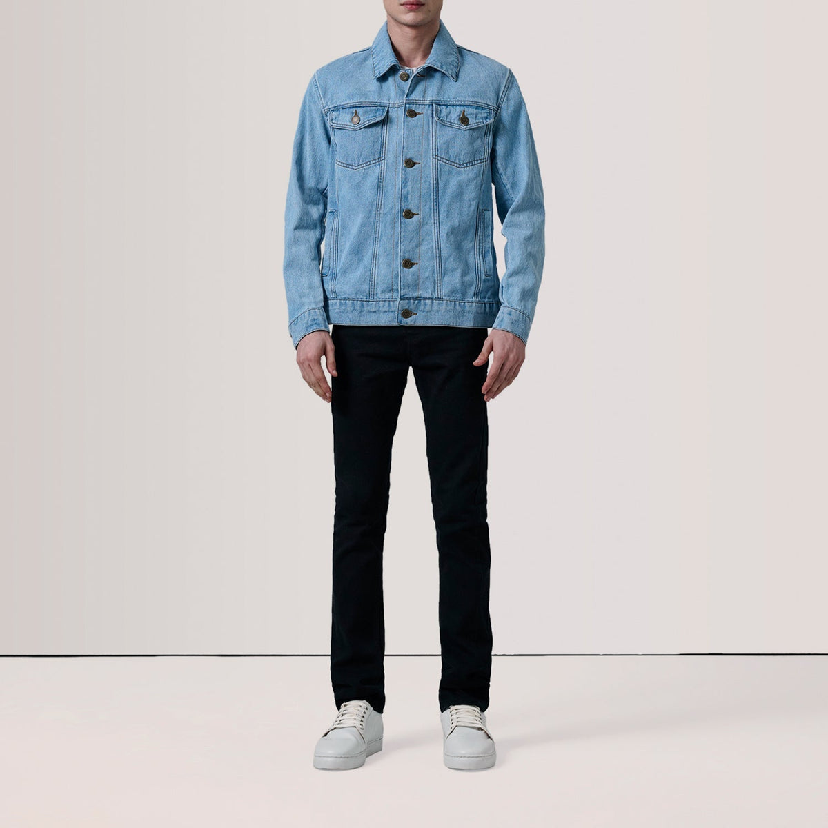Conard Light Blue Denim Trucker Jacket - men's jacket in light blue denim, view 2