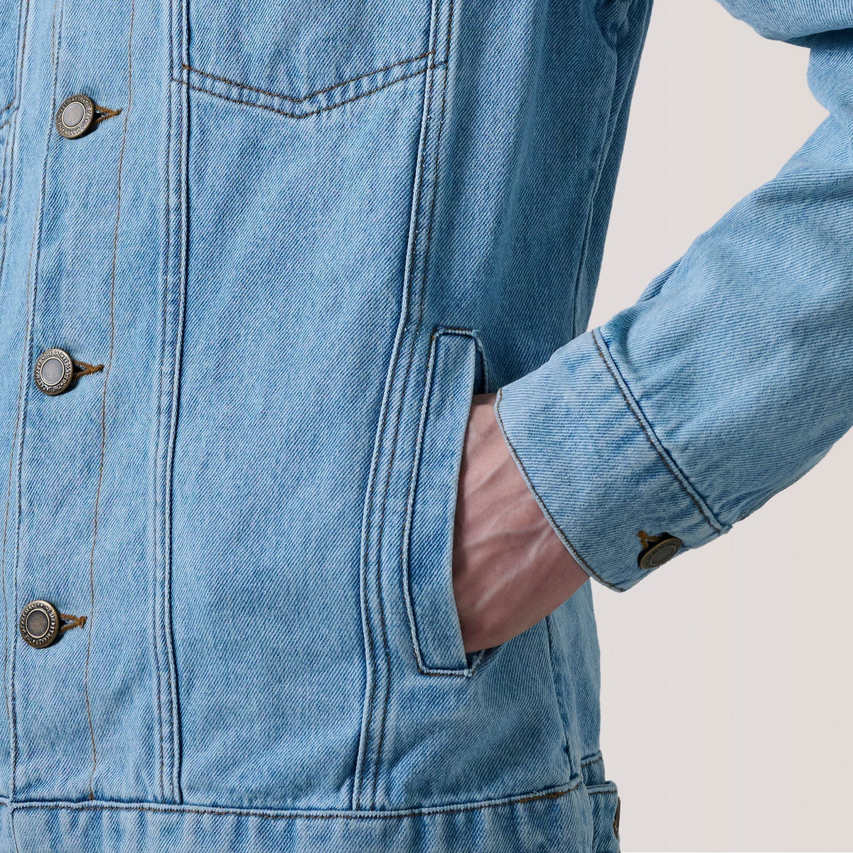 Conard Light Blue Denim Trucker Jacket - men's jacket in light blue denim, view 6