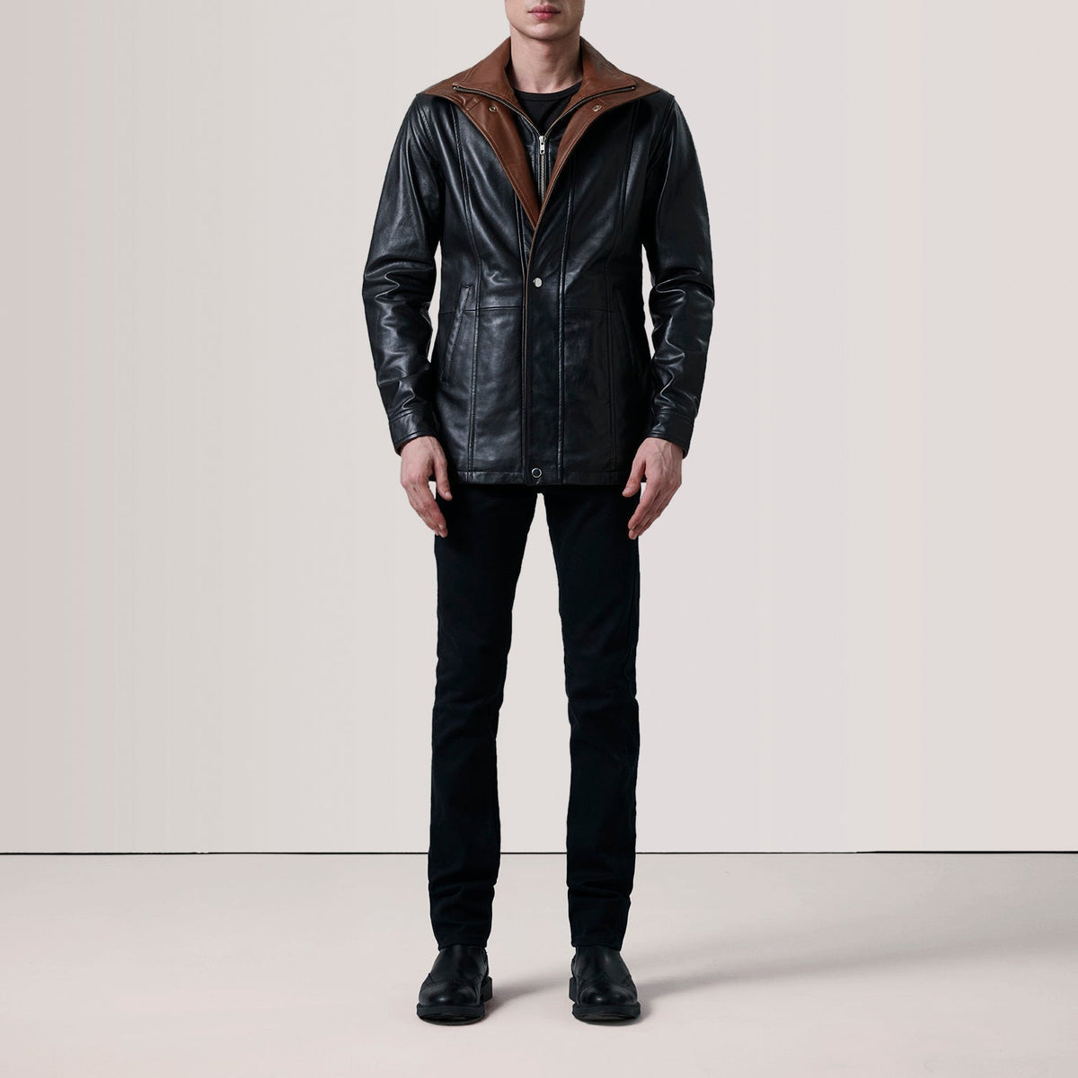 Connor Black Leather Coat - men's coat in black premium leather, view 2