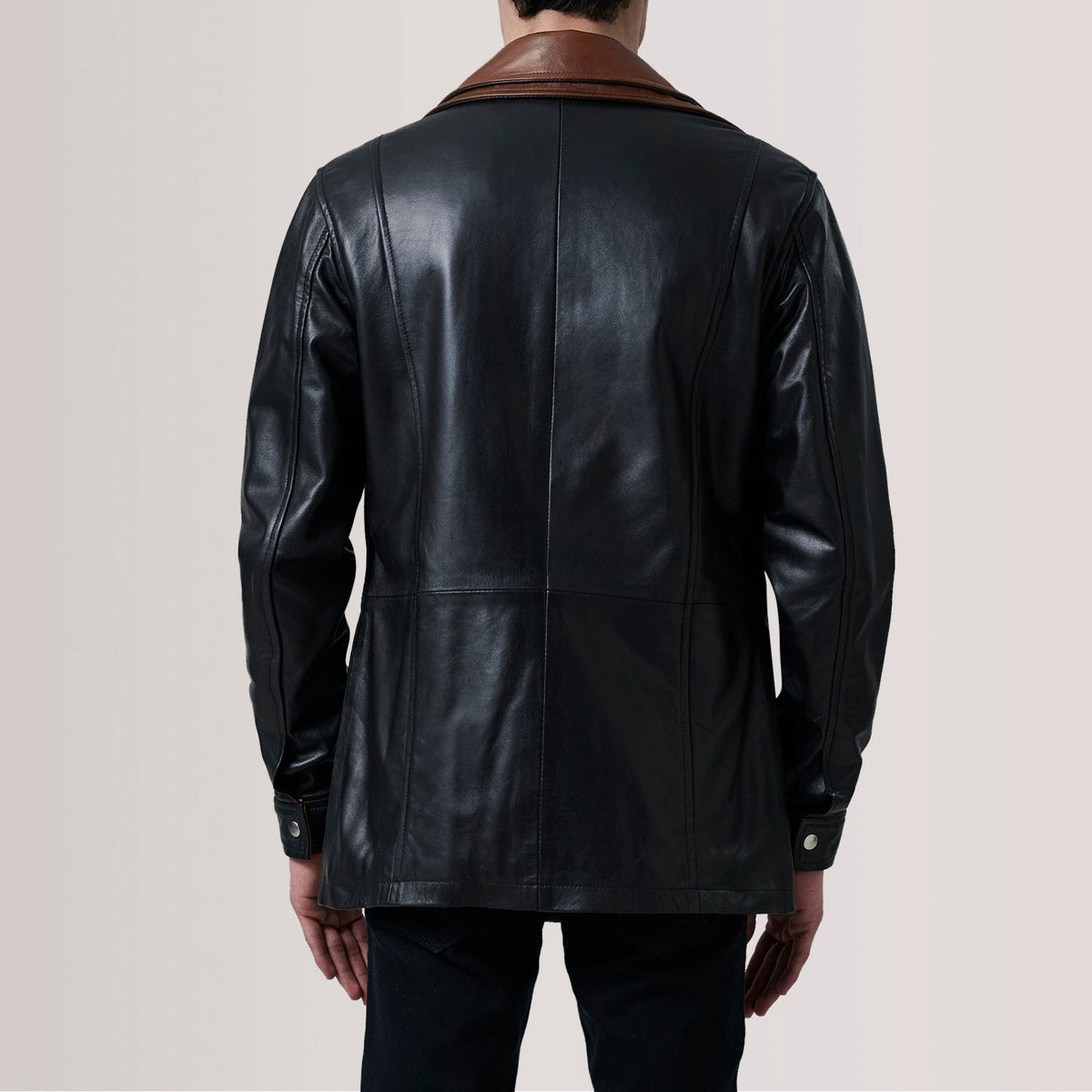 Connor Black Leather Coat - men's coat in black premium leather, view 4
