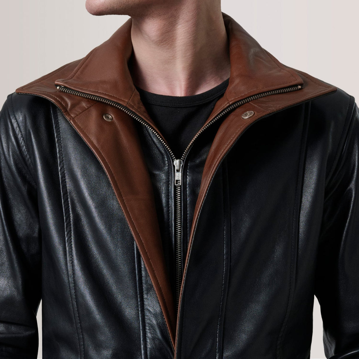 Connor Black Leather Coat - men's coat in black premium leather, view 6