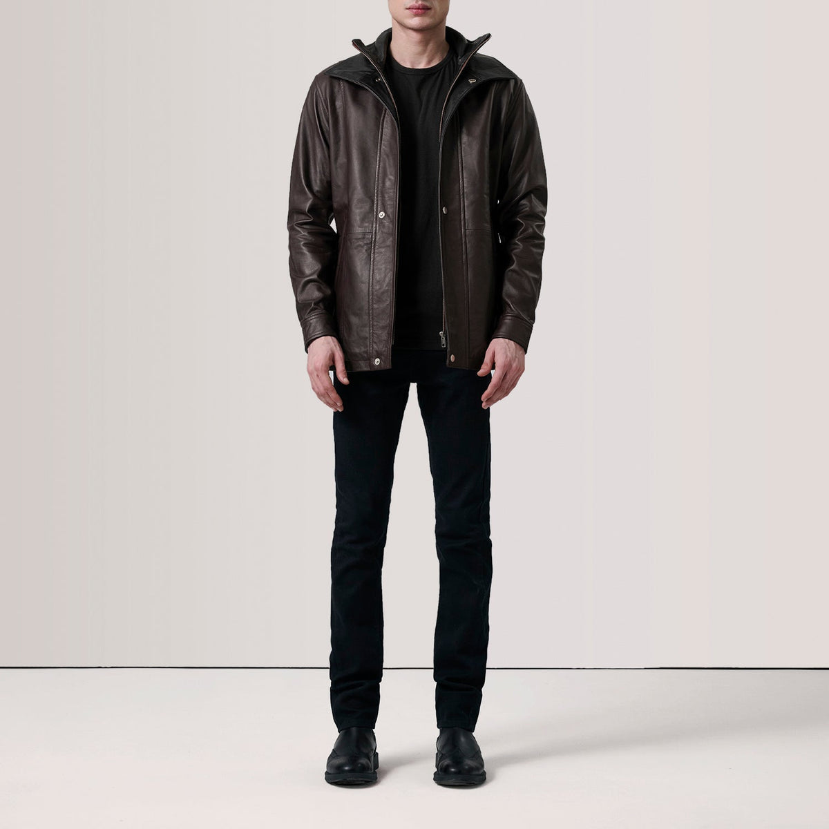 Connor Maroon Leather Coat - men's coat in maroon premium leather, view 2