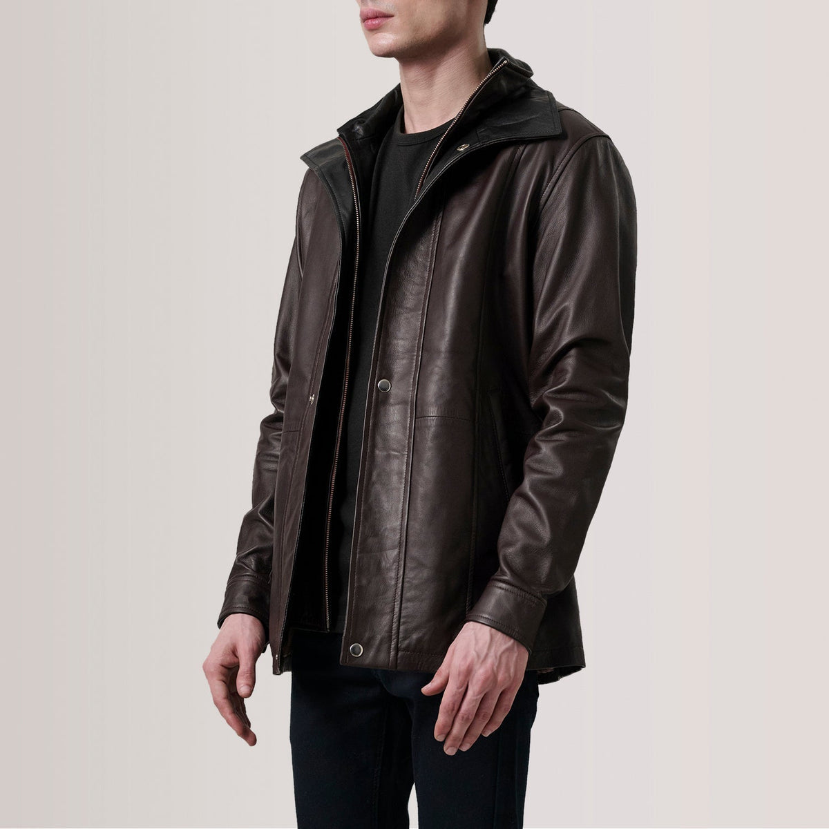 Connor Maroon Leather Coat - men's coat in maroon premium leather, view 3