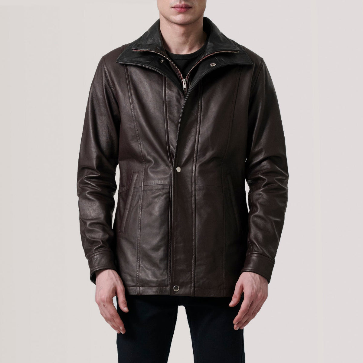 Connor Maroon Leather Coat - men's coat in maroon premium leather, view 5