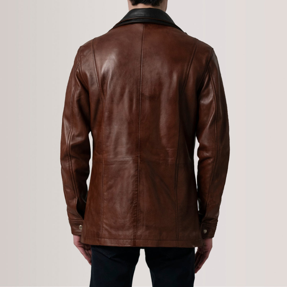 Connor Waxed Brown Leather Coat - men's coat in brown premium leather, view 4