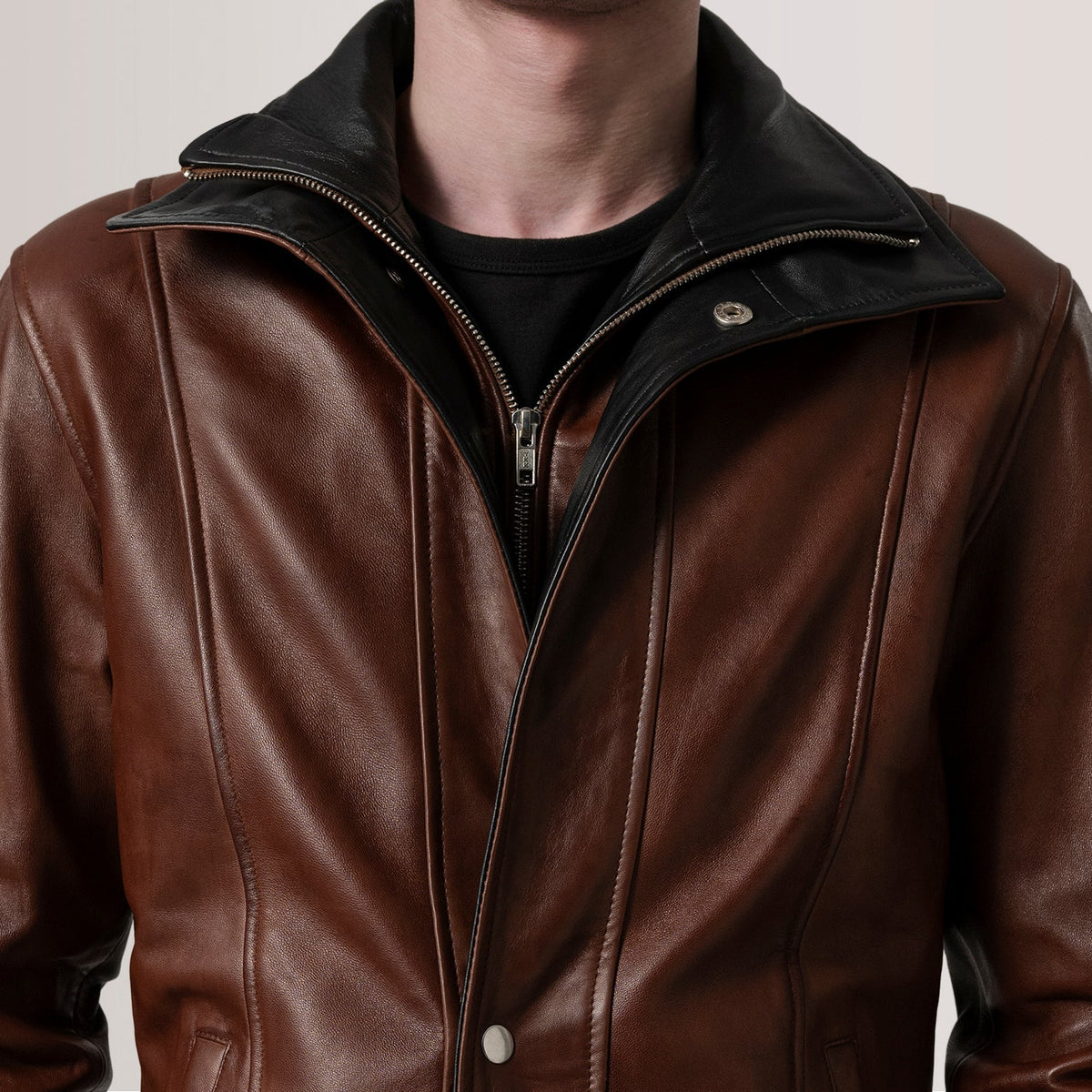 Connor Waxed Brown Leather Coat - men's coat in brown premium leather, view 6