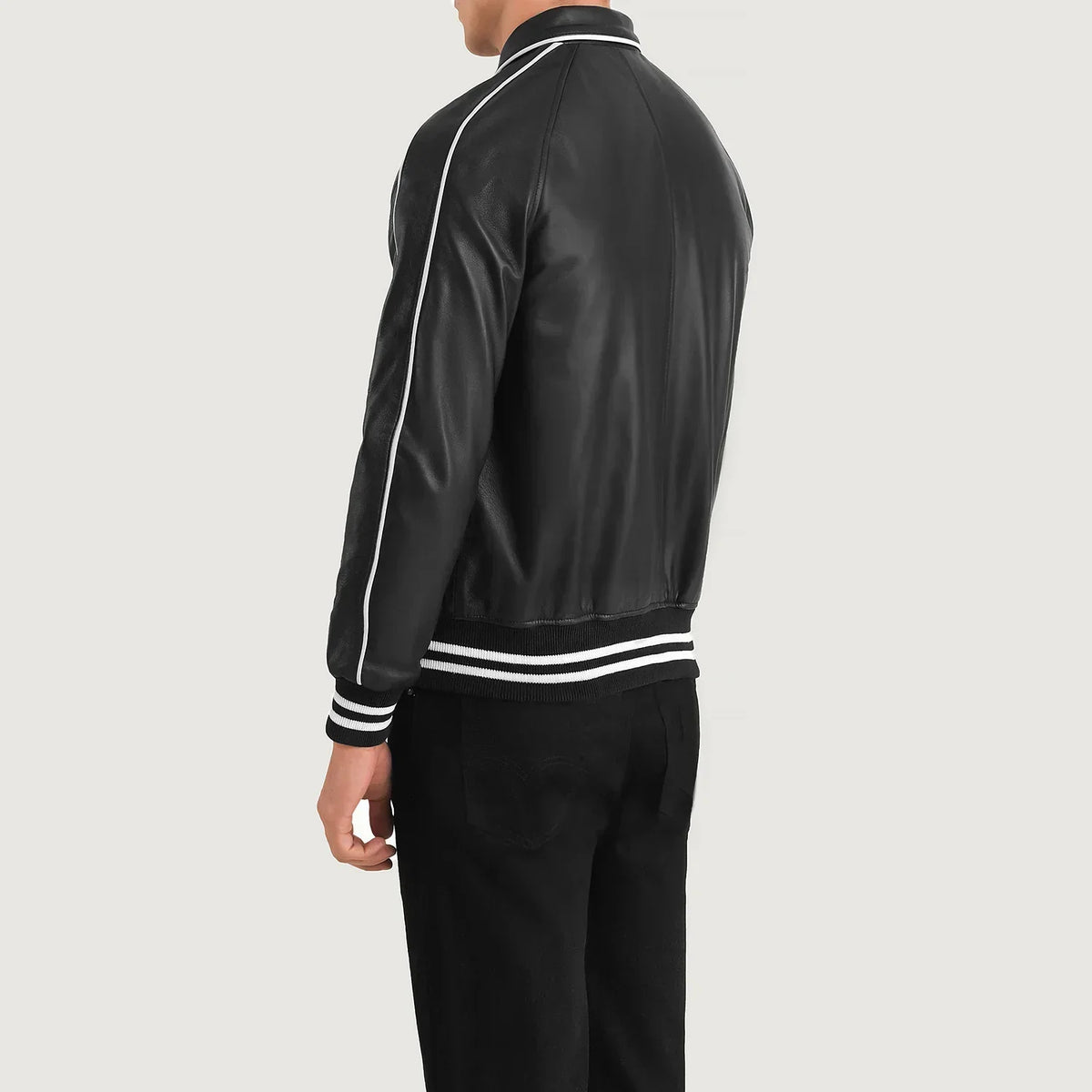Cooper Black Leather Varsity Jacket - men's jacket in black sheepskin leather, view 5