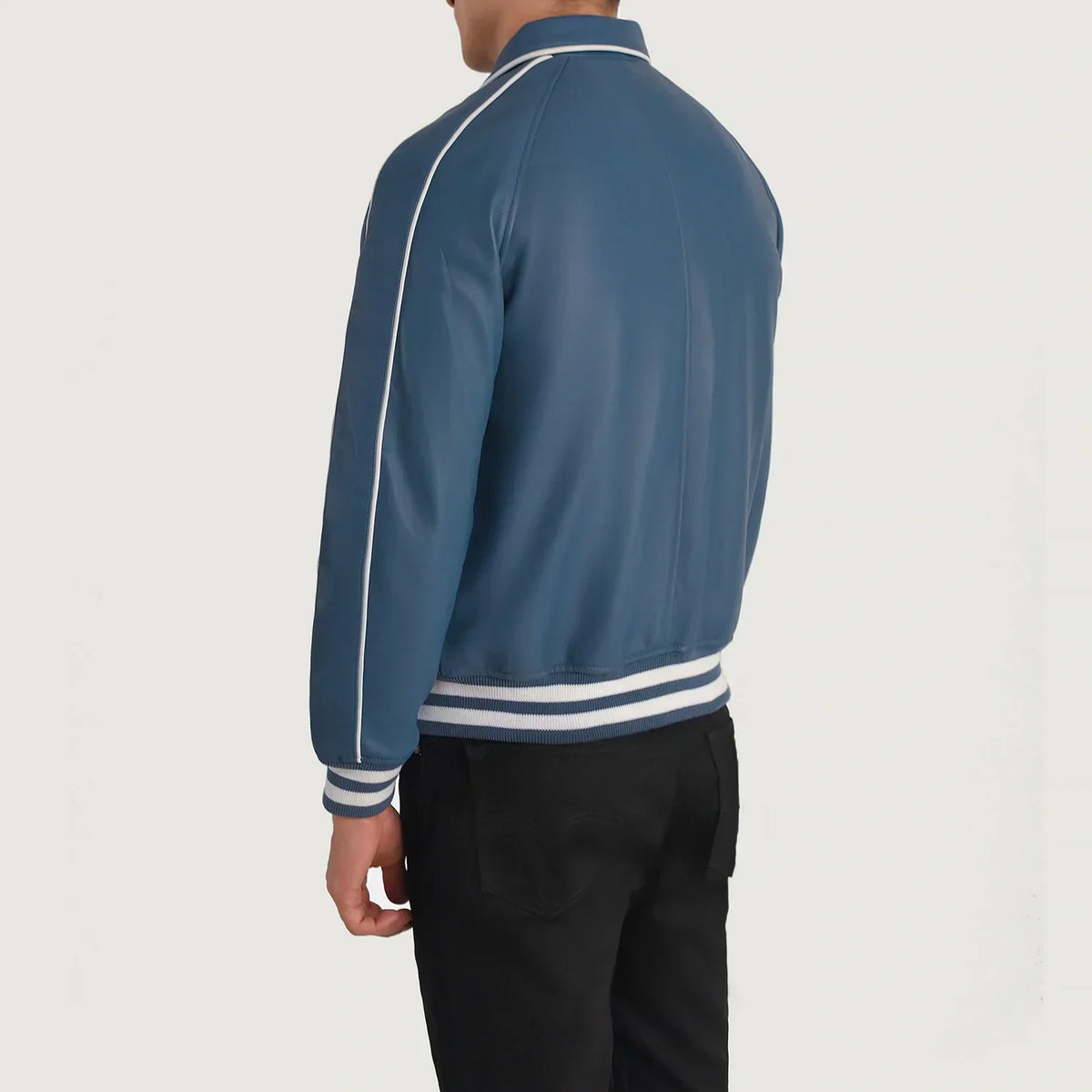 Cooper Blue Leather Varsity Jacket - men's jacket in blue sheepskin leather, view 5