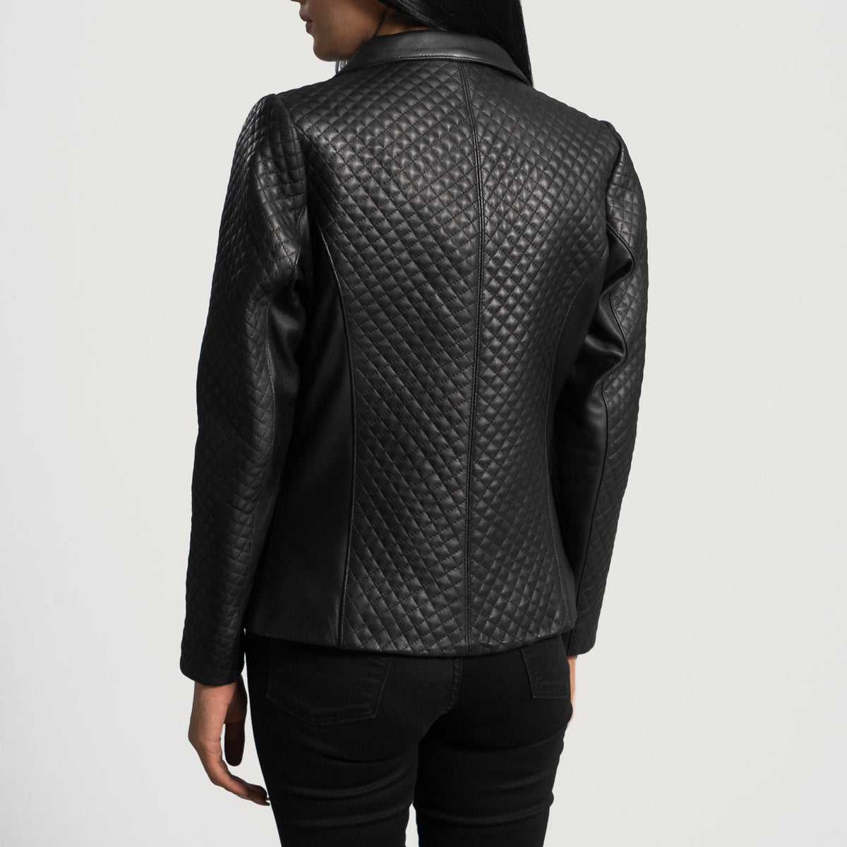Brex Cora Quilted Black Leather Blazer - women's blazer in black sheepskin leather, view 6