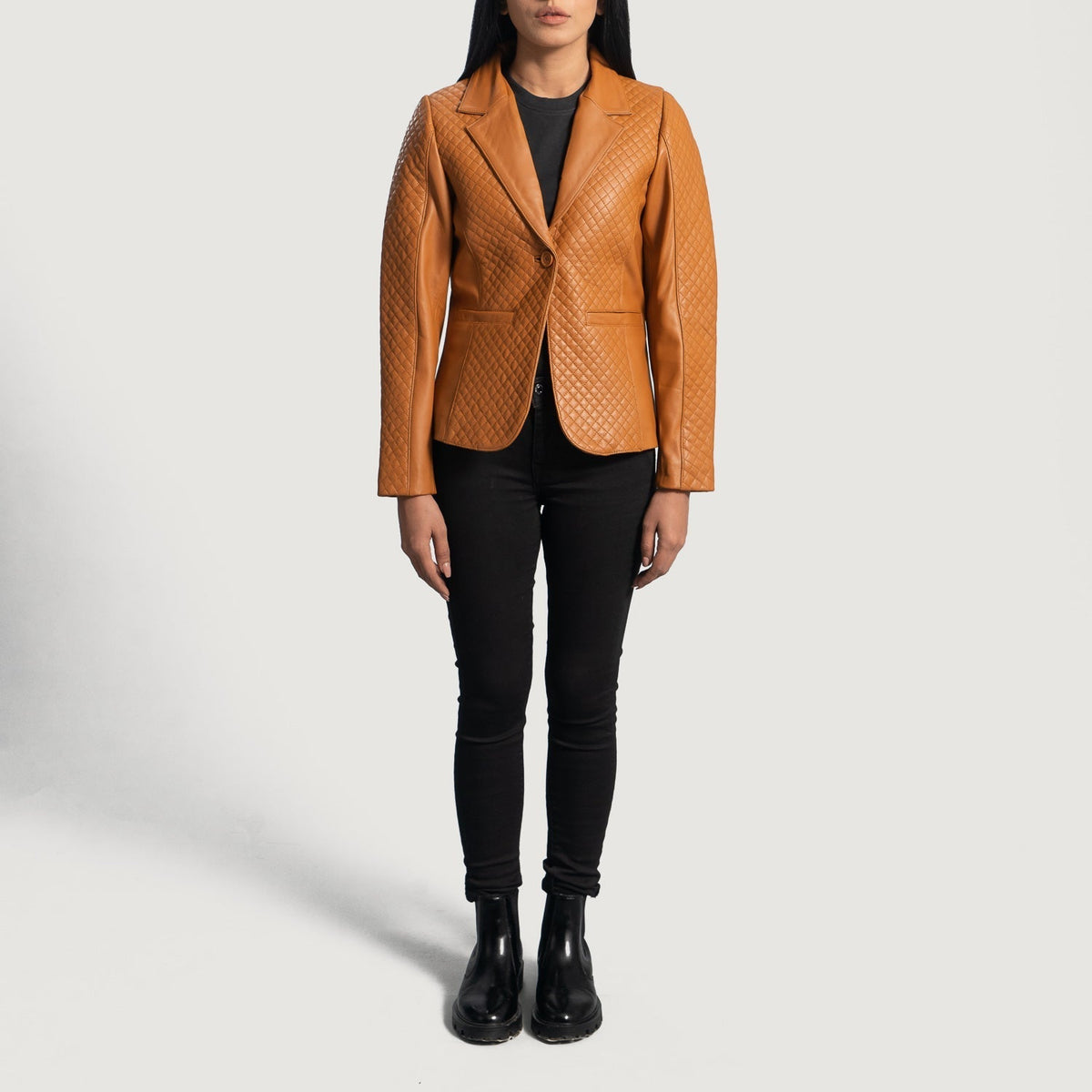 Brex Cora Quilted Brown Leather Blazer - women's blazer in brown sheepskin leather, view 3