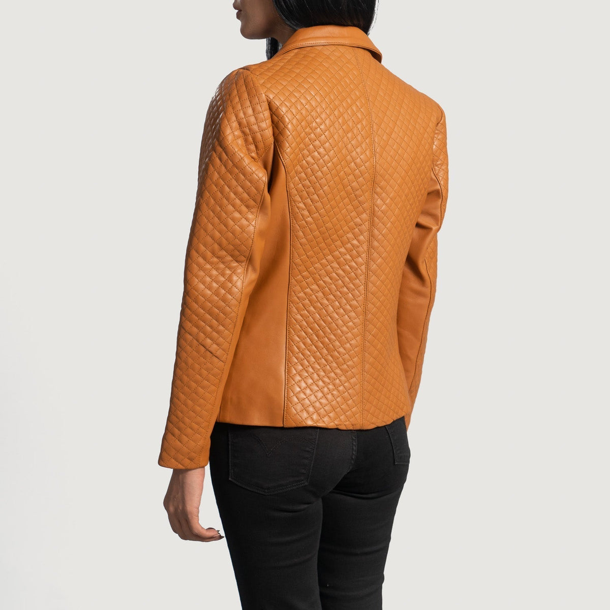 Brex Cora Quilted Brown Leather Blazer - women's blazer in brown sheepskin leather, view 5