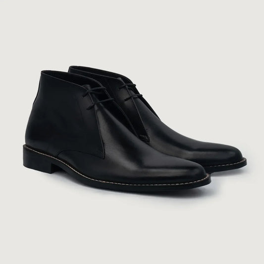 Corry Chukka Black Leather Boots - men's boots in black genuine leather, view 1