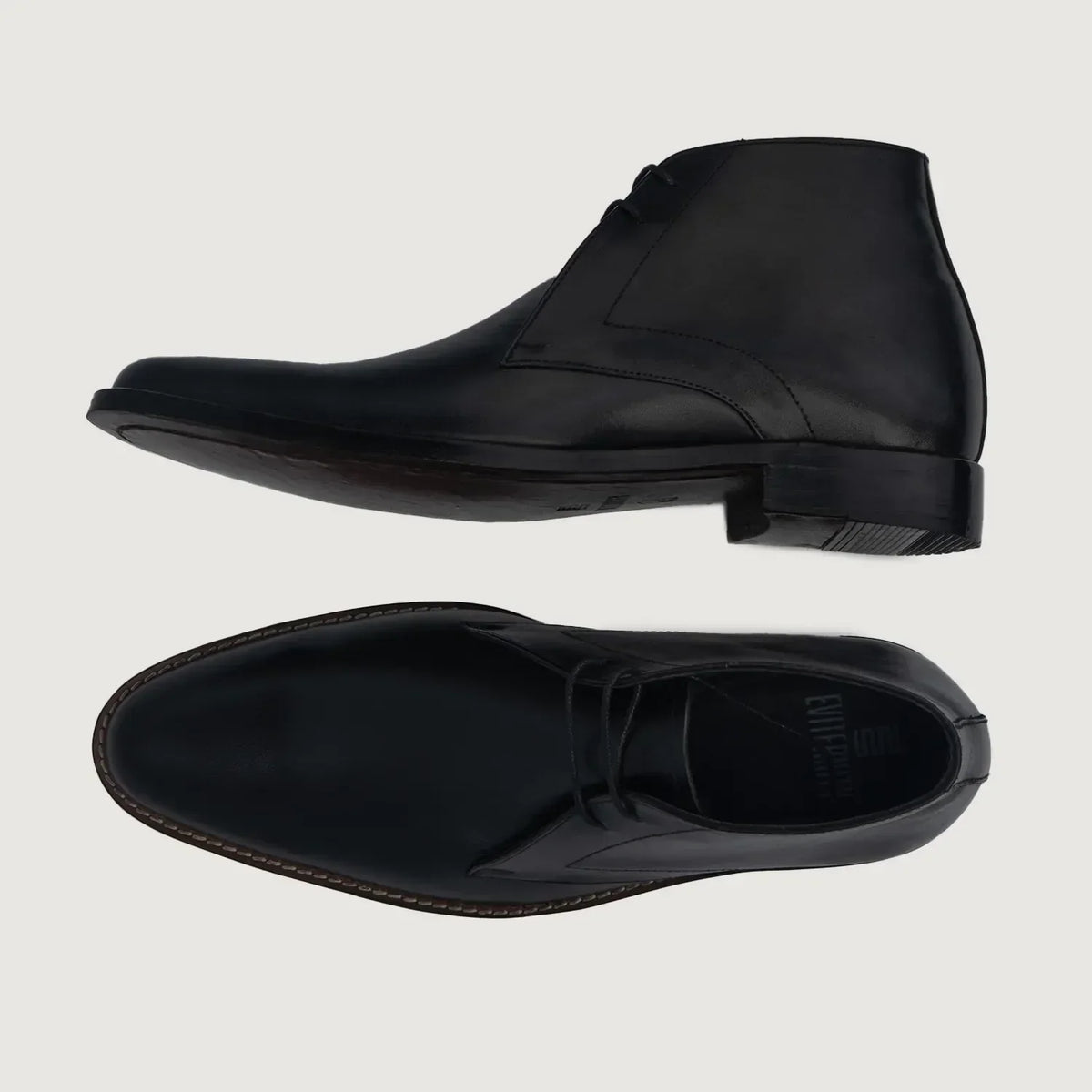 Corry Chukka Black Leather Boots - men's boots in black genuine leather, view 3