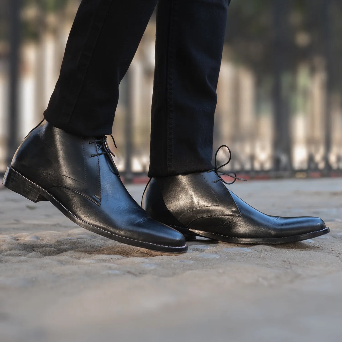 Corry Chukka Black Leather Boots - men's boots in black genuine leather, view 7