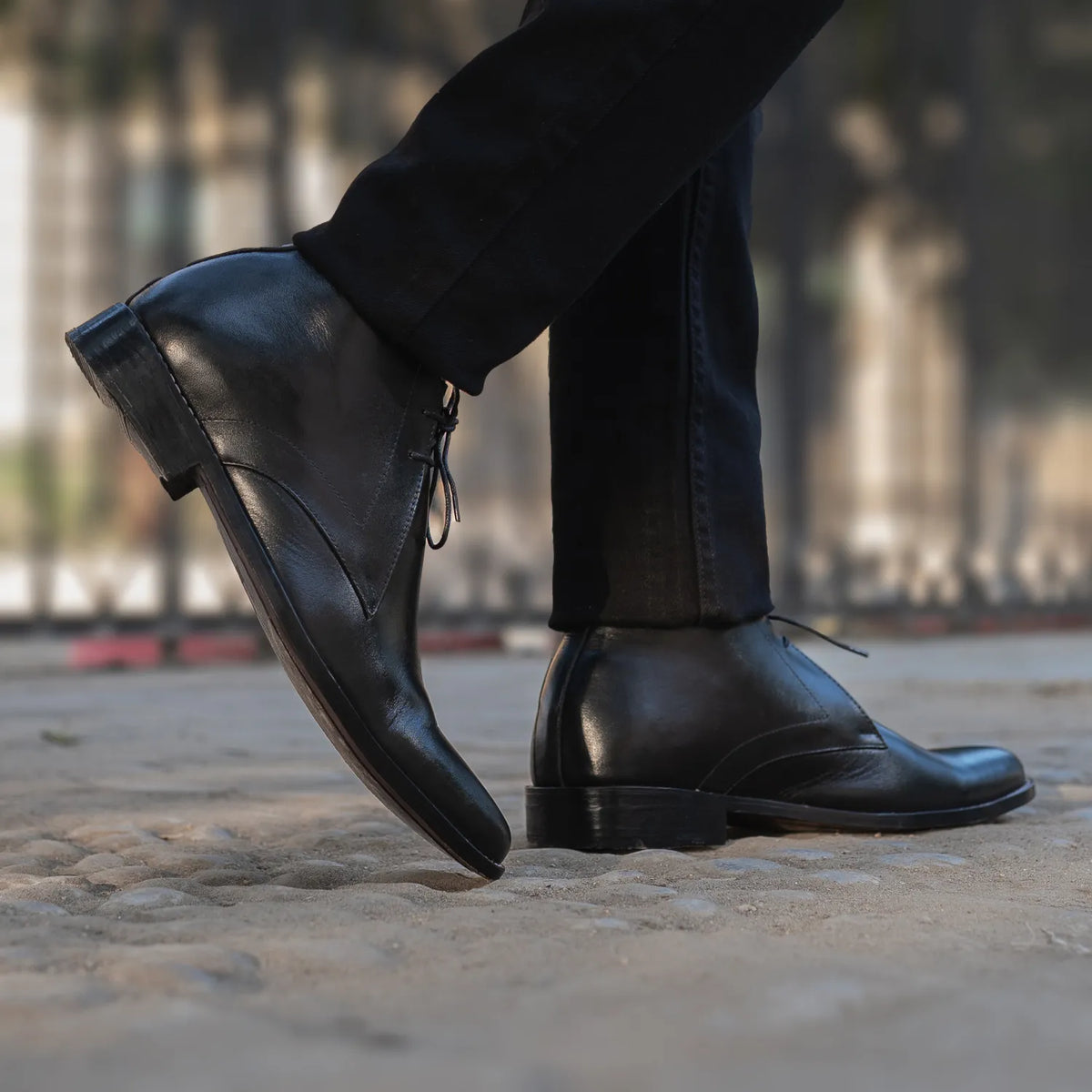 Corry Chukka Black Leather Boots - men's boots in black genuine leather, view 8