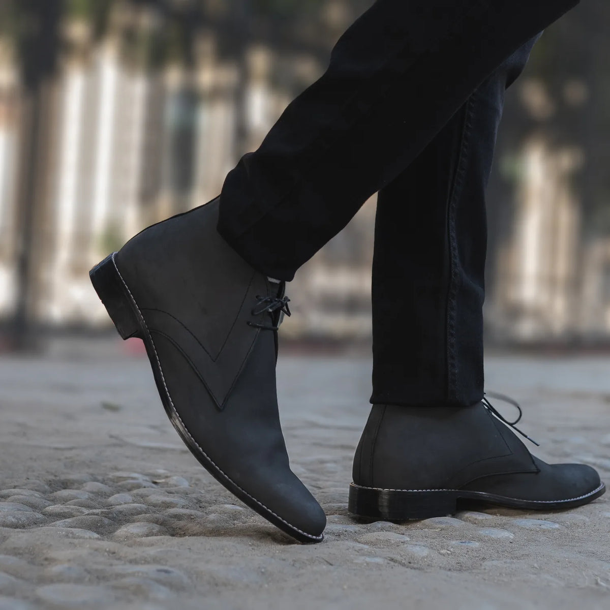 Corry Chukka Black Nubuck Leather Boots - men's boots in black nubuck leather, view 8
