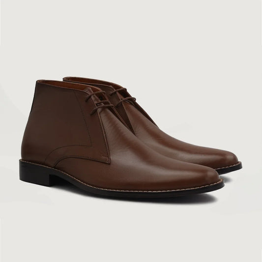 Corry Chukka Brown Leather Boots - men's boots in brown genuine leather, view 1