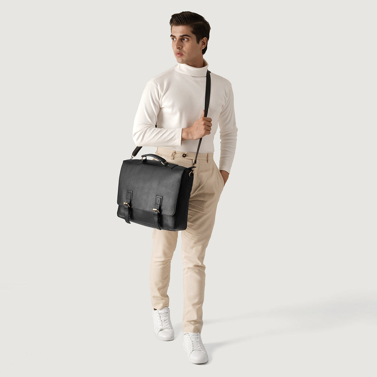 Brex Cristoph Black Leather Messenger Bag - black leather messenger bag, view 2